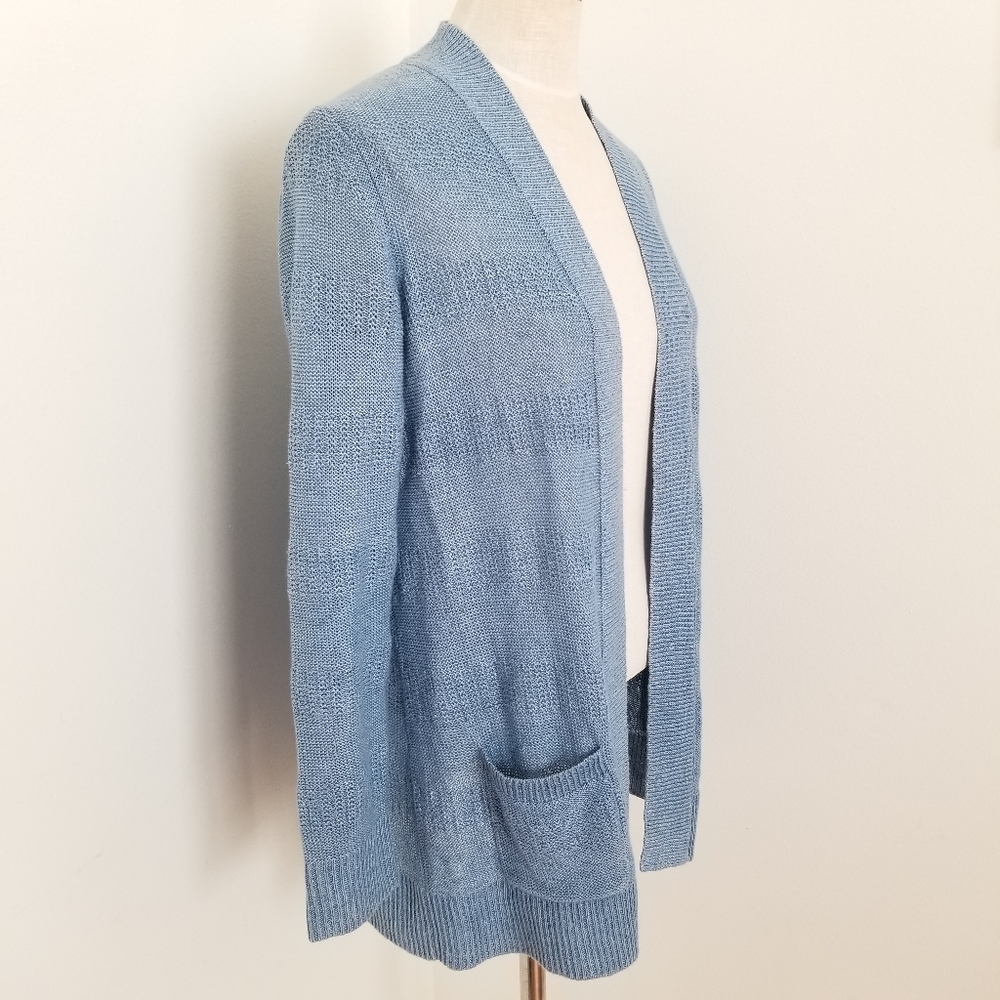 Talbots Blue Open-Front 100% Linen Cardigan Size Small